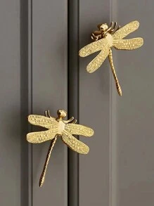 5个创意蜻蜓黄铜橱柜把手，适用于橱柜、抽屉、衣柜、碗橱、梳妆台、美式家具现代金色旋钮。铜材质，含螺丝。 - 金色 - 查看 7
