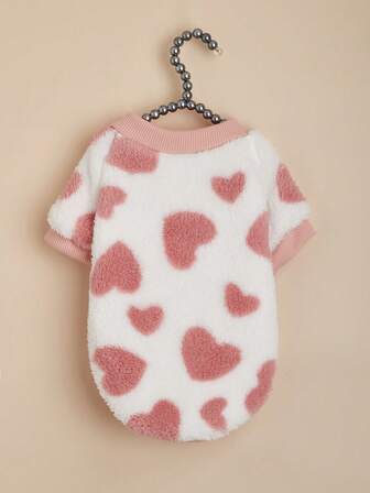 1pc Cartoon Heart Pattern Warm Pet Hoodie, Suitable For Cats And Dogs