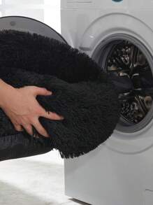 1 chiếc giường tròn bằng vải nhung màu đen cho thú cưng có lớp lót cách nhiệt, thích hợp cho mèo và chó nhỏ và vừa ngủ vào mùa đông - màu đen - Xem 5