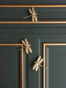 5个创意蜻蜓黄铜橱柜把手，适用于橱柜、抽屉、衣柜、碗橱、梳妆台、美式家具现代金色旋钮。铜材质，含螺丝。 - 金色 - 查看 2
