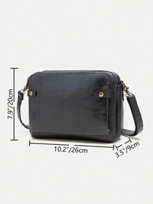 majue 3層可擴展多格式軟pu皮革方形斜挎包,寬敞 - 黑色 - 查看 9