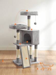 Feandrea Cat Tower, Cat Tree For Indoor Cats, 45.3-Inch Cat Condo With Scratching Post, Ramp, Perch, Spacious Cat Cave, For Kittens, Elderly Cats, Adult Cats, Small Space - Xám - Xem 2