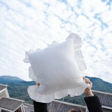 Funda De Almohada Fresca, Simple Y Moderna Con Bordes De Volantes. Funda De Cojín De Estilo Princesa Sólido Y Sencillo (núcleo De La Almohada No Incluido) - Blanco - Ver 4