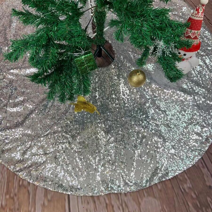 1pc 48 Inch Decorative Shiny Silver Sequin Christmas Tree Skirt - Silver - View 1