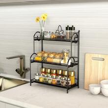 3 Tier Spice Rack Organizer for Kitchen Bathroom Bedroom Office Storage Foldable - Black - View 2
