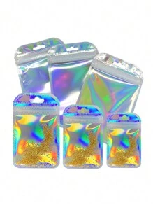 50pcs Rainbow Packing Bag Translucent Self Seal Pouches Iridescent Laser Zipper Bags For Glitter Charms Jewelry Earring Packaging