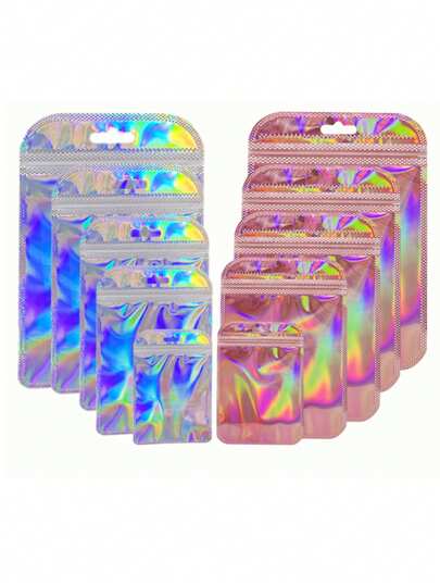 50pcs Rainbow Packing Bag Translucent Self Seal Pouches Iridescent Laser Zipper Bags For Glitter Charms Jewelry Earring Packaging