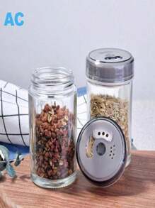 Estantería giratoria para especias con 6 tarros de vidrio, organizador de condimentos para la cocina de casa, accesorios, utensilios, aparatos de cocina, regalo de Navidad para cocinar - Gris - Ver 4