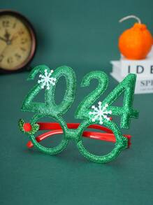 1 pieza Gafas de fiesta de Año Nuevo con brillo verde 2024