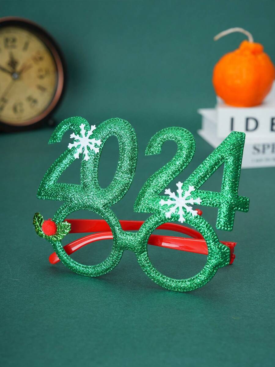 1 pieza Gafas de fiesta de Año Nuevo con brillo verde 2024