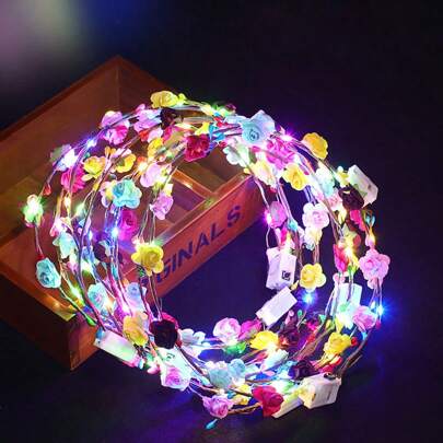 1pc/5pcs/10pcs Multi-Color LED Light-Up Flower Crown Headband, Glow In The Dark Floral Hair Wreath For Women, Wedding, Festival, Christmas, New Year Party,Christmas