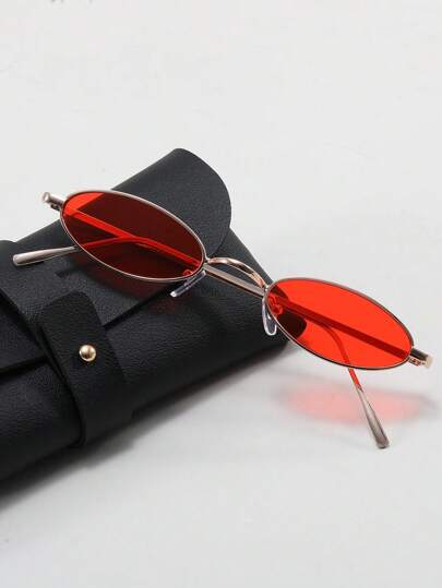1 Pair Men Vintage Retro Small Frame Fashion Glasses, Metal Frame Oval Chic Fashion Glasses For Outdoor Beach