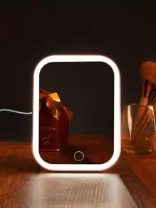 1pc Led Lighted Makeup Mirror, Desktop Tabletop Vanity Mirror - Pink - View 1