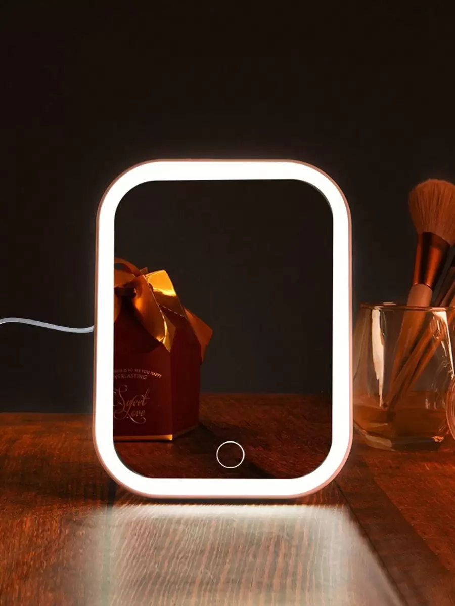 1pc Led Lighted Makeup Mirror, Desktop Tabletop Vanity Mirror - Pink - View 1