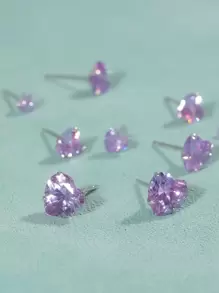 GAGAFEEL 簡約優雅多變風格的一對銀色925純銀淺紫色愛心女孩生日禮物 - 淡紫色 - 查看 2