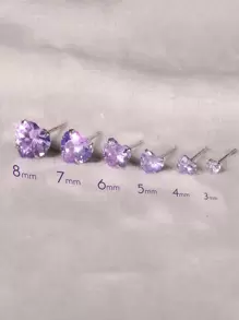 GAGAFEEL 簡約優雅多變風格的一對銀色925純銀淺紫色愛心女孩生日禮物 - 淡紫色 - 查看 3