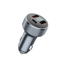 Maerknon 1PC 80W Silver USB Car Charger With LED Display 3 Ports PD Type C Fast Charge Charger In Car QC3.0 Car Charge Adapter Compatible With IPhone 15 Mobile Phone Quick Chargers Cigarette Lighter Car Charger - Silver - View 12