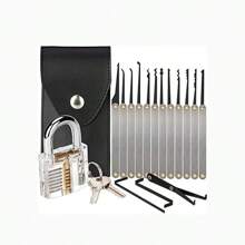 開鎖工具組,15入組帶透明練習掛鎖,適用於初學者和鎖匠訓練 - 黑色 - 查看 1