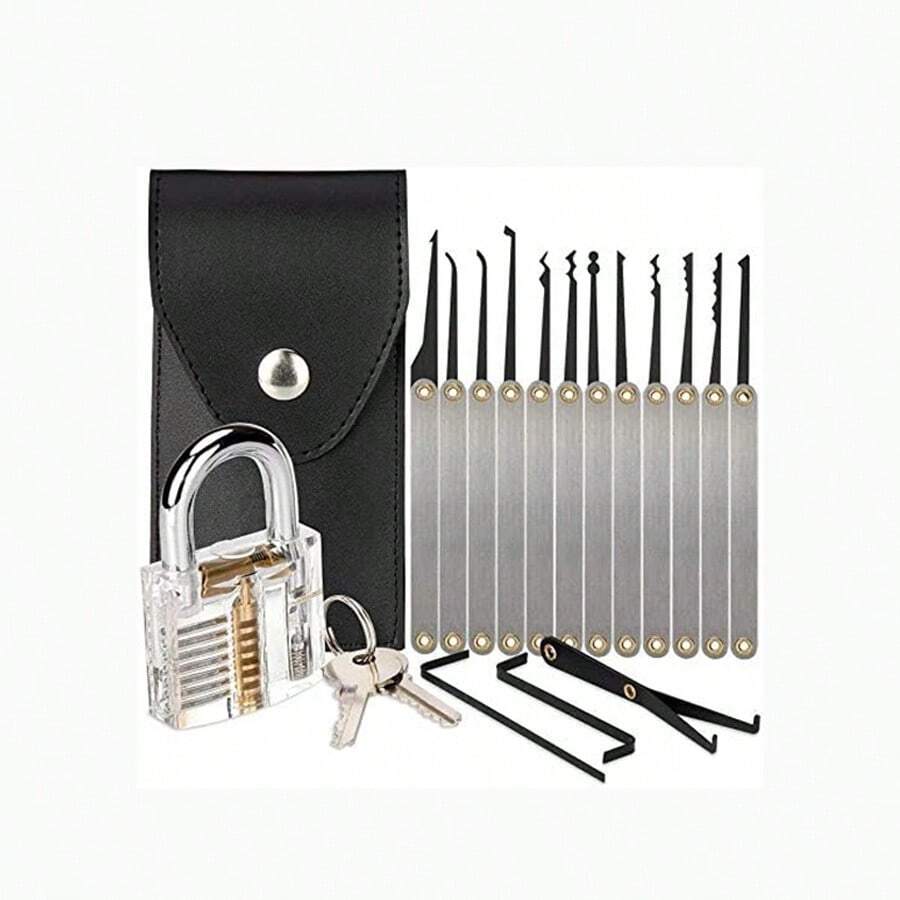 開鎖工具組,15入組帶透明練習掛鎖,適用於初學者和鎖匠訓練 - 黑色 - 查看 1