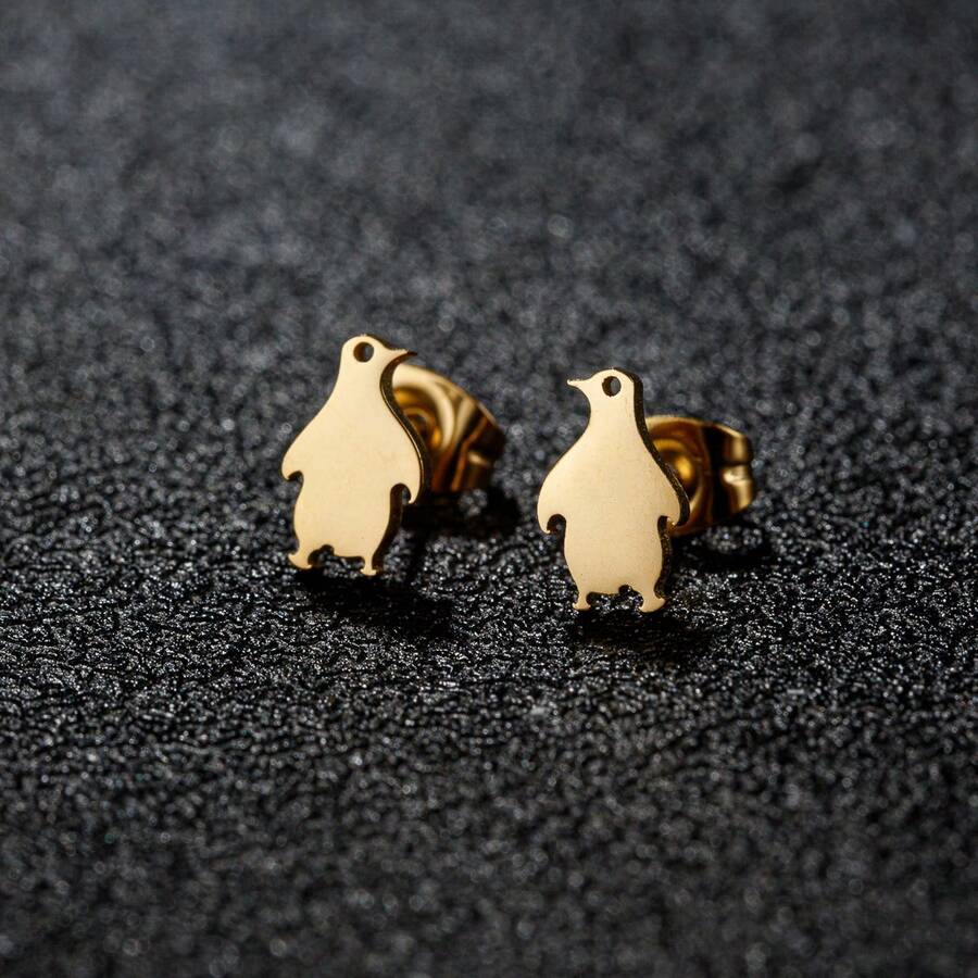 1對時尚可愛的企鵝耳釘,黑色不銹鋼耳釘,適用於男性庫爾·韓國動物耳洞飾品