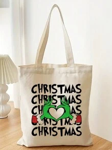 1個帆布購物袋,便攜式肩袋,時尚大容量手提袋,適用於日常生活禮物,派對完美禮物,適用於母親禮物,祖母禮物 - 白色 - 查看 3