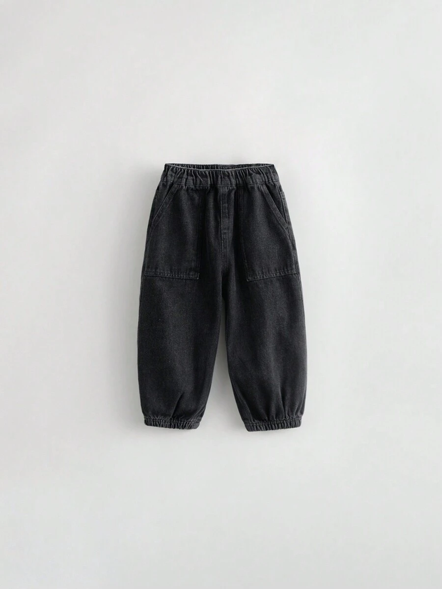 幼童男孩時尚寬鬆腰箍窄腳鬆緊束口牛仔褲,適合秋季