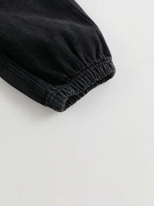 幼童男孩時尚寬鬆腰箍窄腳鬆緊束口牛仔褲,適合秋季