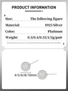 1 Pair Simple Fashion 925 Sterling Silver Diamond Shamballa Ball Stud Earrings, Suitable For Daily Wear