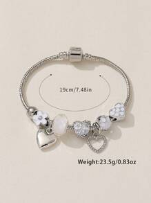 1 件 Y2k 风格粉色复古珠链手链带水滴水钻和油滴心形吊坠适合女士和女孩情人节、妈妈、母亲、母亲节、礼物 - 銀色 - 查看 4