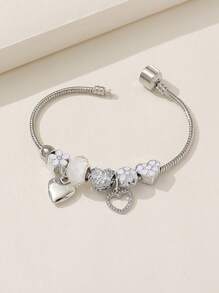 1 件 Y2k 风格粉色复古珠链手链带水滴水钻和油滴心形吊坠适合女士和女孩情人节、妈妈、母亲、母亲节、礼物 - 銀色 - 查看 5