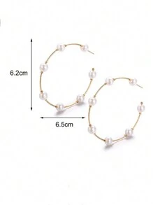 1pair New Style Large Circle Creative Vintage Faux Pearl Hoop Earrings, Oversized Circular Earrings For Women Christmas Winter Christmas Gifts