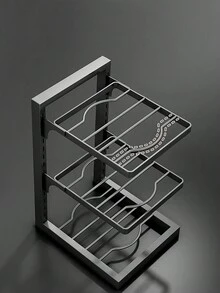 1個鍋具組織架置於廚櫃內,可調節鍋具組織架,用於組織和存儲鍋具,鍋蓋組織架