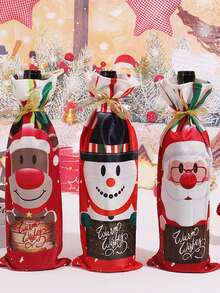 1pc Christmas Wine Bottle Cover - Red - View 4