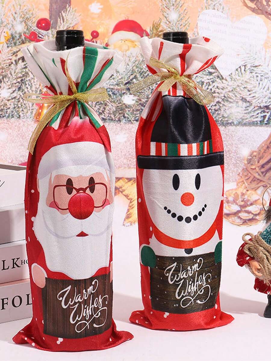1pc Christmas Wine Bottle Cover - Red - View 1