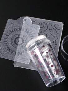 透明矽膠指甲壓模附刮刀印刷印章適用於法式指甲模板印章美甲油美甲壓印板工具套件 - 乾枯玫瑰色 - 查看 5