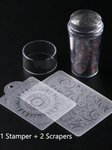 透明矽膠指甲壓模附刮刀印刷印章適用於法式指甲模板印章美甲油美甲壓印板工具套件 - 乾枯玫瑰色 - 查看 7