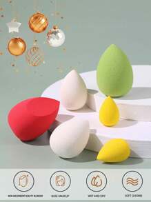 baopinger 6入組彩妝海綿美妝蛋,濕水、乾用,可水膨脹補妝,附有特別的聖誕袋和聖誕老人收納袋,顏色有綠、紅、黃,可當作聖誕禮物
