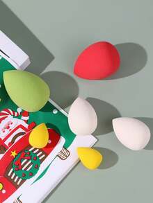 baopinger 6入組彩妝海綿美妝蛋,濕水、乾用,可水膨脹補妝,附有特別的聖誕袋和聖誕老人收納袋,顏色有綠、紅、黃,可當作聖誕禮物