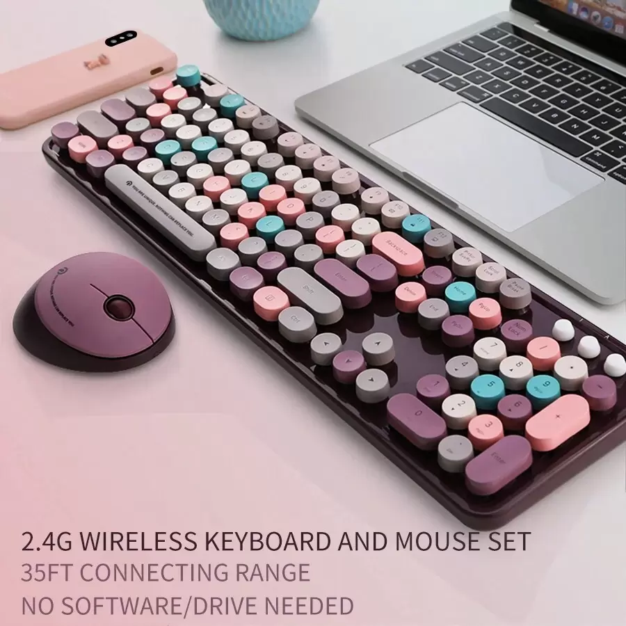 RantoPad 2.4G Wireless Keyboard and Mouse Set 104 Key Cute Keyboard and