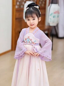 Girls' Purple Chinese Traditional Style Long Sleeve Cheongsam Dress - Mauve Purple - View 5