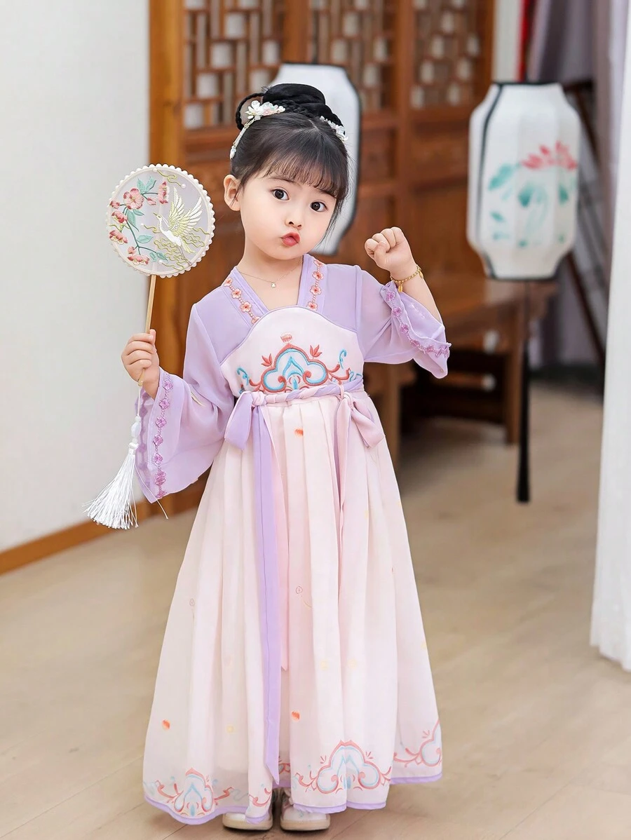 Girls' Purple Chinese Traditional Style Long Sleeve Cheongsam Dress - Mauve Purple - View 1
