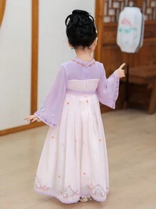 Girls' Purple Chinese Traditional Style Long Sleeve Cheongsam Dress - Mauve Purple - View 2