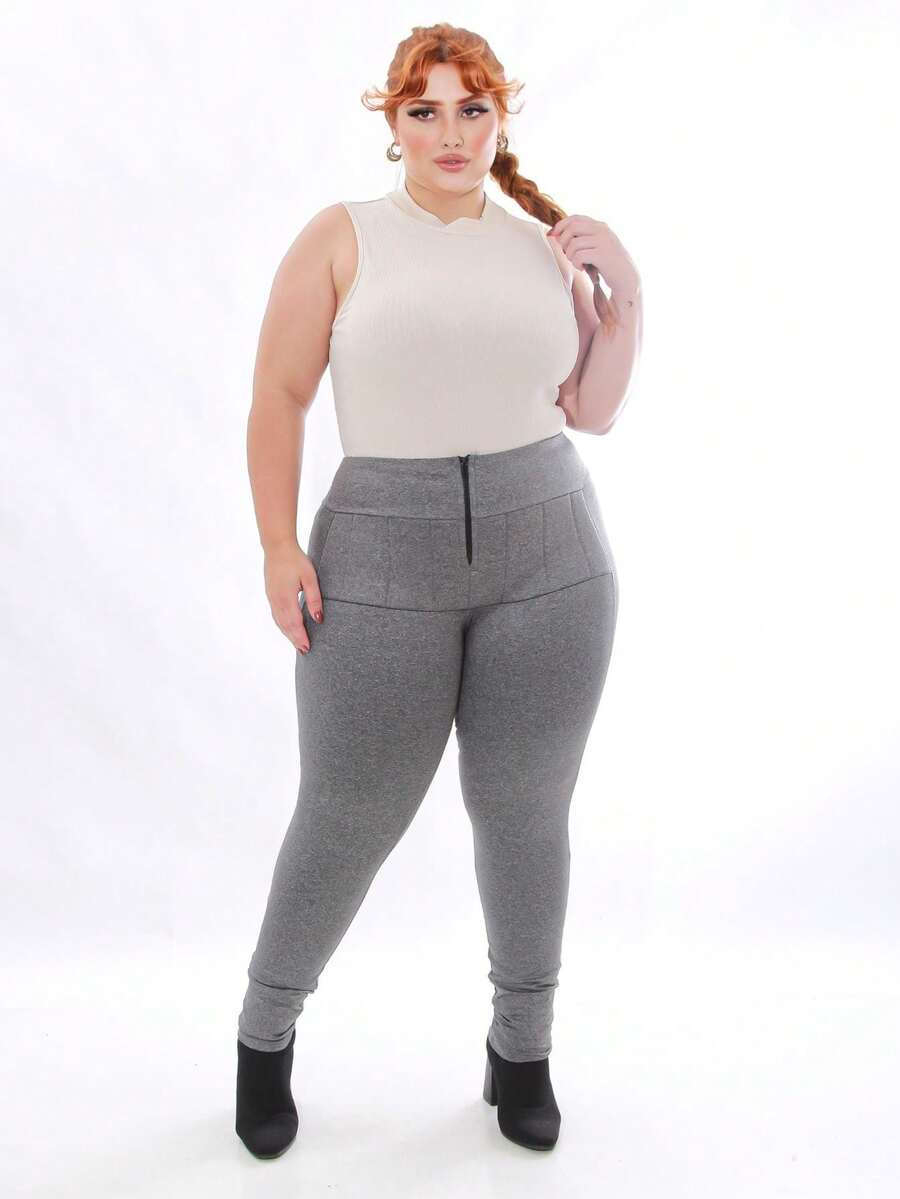 Plus Size Leggings - 灰色 - 查看 1