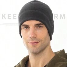 Đồng hồ Mũ Lông cừu Nam Mùa đông Mũ Beanie1pc - Màu xám đen - Xem 4