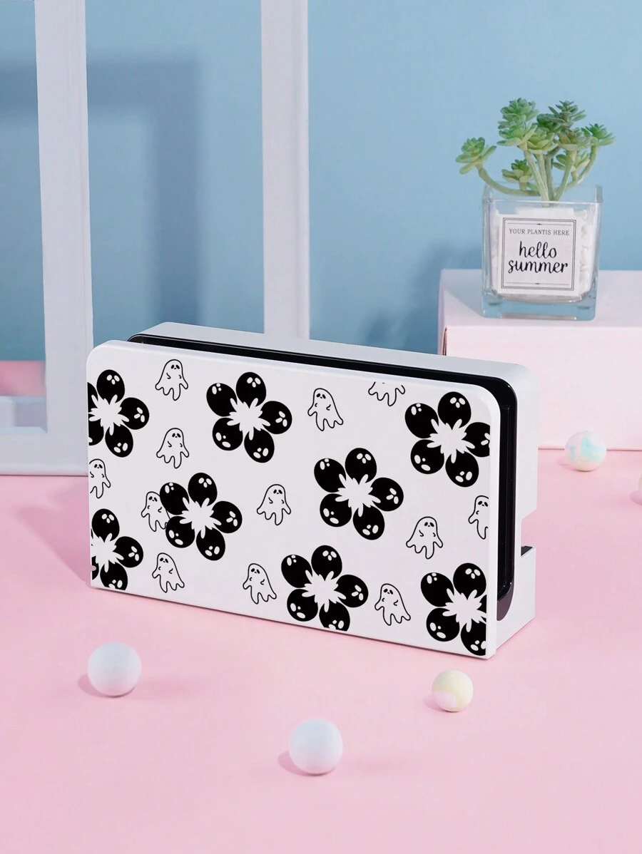 1pc White Ghost & Flower Pattern Base Stand Holder Compatible With - Multicolor - View 1