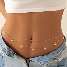 1 pieza Cadena de cintura con doble capa y flecos exquisitos con diseño de mariposa, joyería sexy para la playa, estilo europeo y americano, para festivales