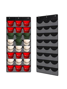 Organizador De Gorras De Béisbol, Bolsa De Almacenamiento Colgante De Malla De Tela Simple Con 24 Cuadrículas - Negro - Ver 1