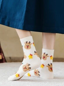 1 par/4 pares de calcetines cómodos y casuales de invierno con estampado de Papá Noel y hombre de jengibre para hombres