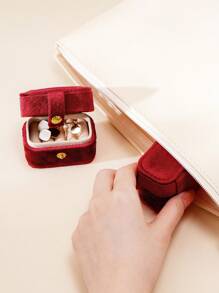 1pc Velvet Mini Ring Box. Simple & Portable Velvet Jewelry Storage Box, Ring & Earring Organizer. - Burgundy - View 5