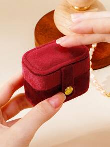 1pc Velvet Mini Ring Box. Simple & Portable Velvet Jewelry Storage Box, Ring & Earring Organizer. - Burgundy - View 4